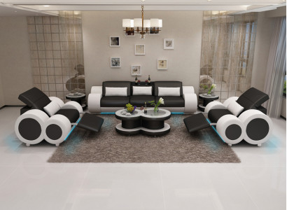 Ledersofa Canapé Sofa-Garnitur Nei 3+1+1 Set Design Modern Sofa mat USB