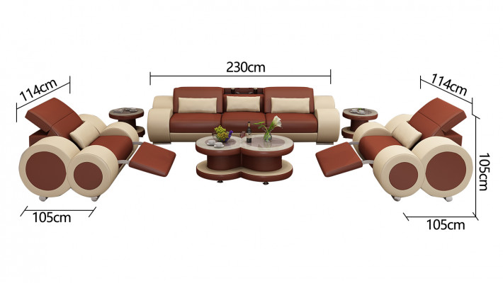 Ledersofa Canapé Sofa-Garnitur Nei 3+1+1 Set Design Modern Sofa mat USB