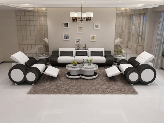 Ledersofa Canapé Sofa-Garnitur Nei 3+1+1 Set Design Modern Sofa mat USB