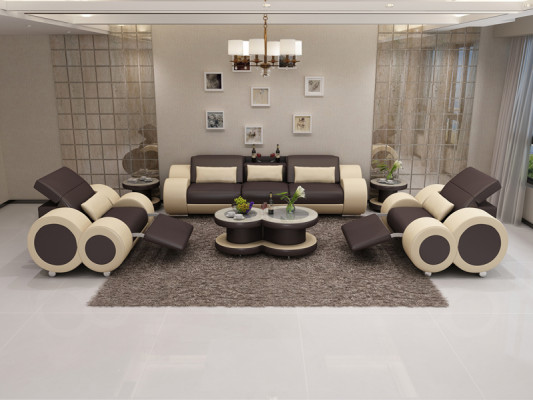 Ledersofa Canapé Sofa-Garnitur Nei 3+1+1 Set Design Modern Sofa mat USB