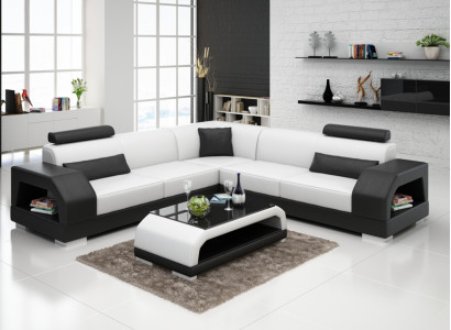 Ledersofa mat USB Wunnlandschaft Ecksofa Eck Garnitur Design Moderne Sofa G8001B