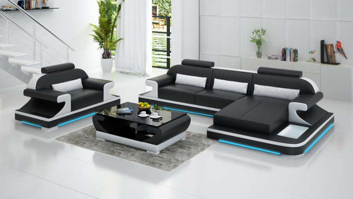 Ledercouch Couch Wunnlandschaft Eckssofa + Fauteuil Nei Garnitur Design Sofa G8021E