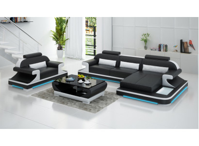 Ledercouch Couch Wunnlandschaft Eckssofa + Fauteuil Nei Garnitur Design Sofa G8021E