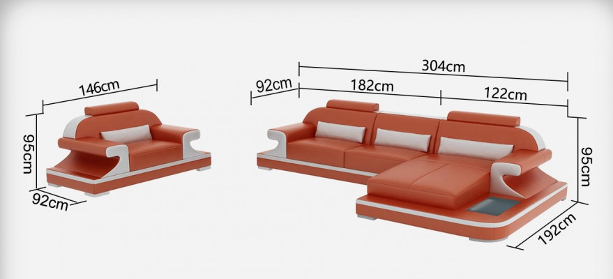 Ledercouch Couch Wunnlandschaft Eckssofa + Fauteuil Nei Garnitur Design Sofa G8021E