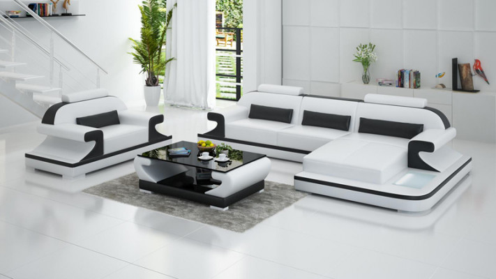 Ledercouch Couch Wunnlandschaft Eckssofa + Fauteuil Nei Garnitur Design Sofa G8021E