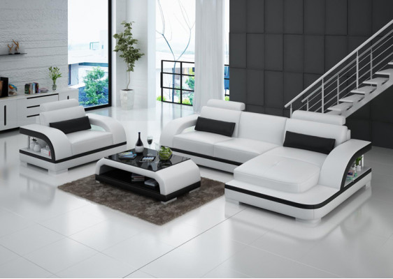 Ledersofa Canapé Wunnlandschaft Ecksofa + 1-Sëtzer Garnitur Modern Sofa G8011E