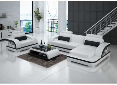 Ledersofa Canapé Wunnlandschaft Ecksofa + 1-Sëtzer Garnitur Modern Sofa G8011E