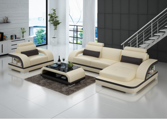 Ledersofa Canapé Wunnlandschaft Ecksofa + 1-Sëtzer Garnitur Modern Sofa G8011E