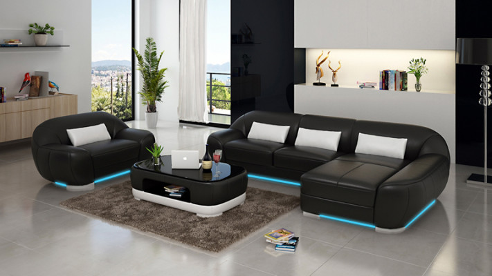 Ledersofa Canapé Wunnlandschaft Eckssofa + Sëtz Eck Garnitur Design