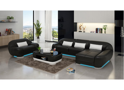 Ledersofa Canapé Wunnlandschaft Eckssofa + Sëtz Eck Garnitur Design