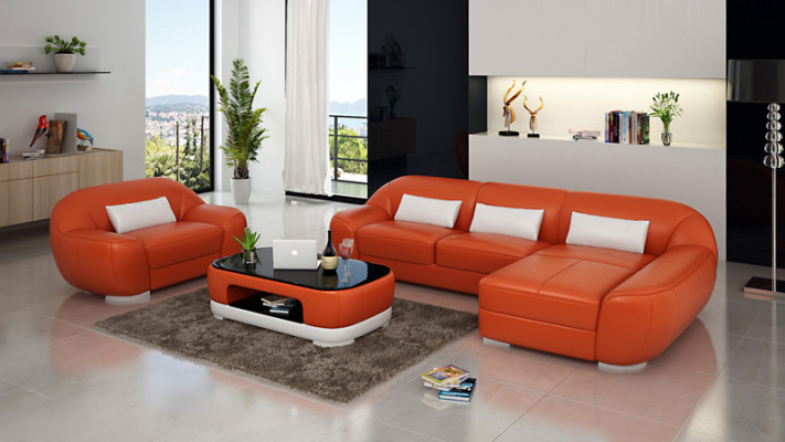 Ledersofa Canapé Wunnlandschaft Eckssofa + Sëtz Eck Garnitur Design