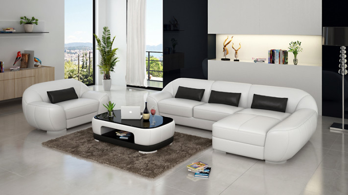 Ledersofa Canapé Wunnlandschaft Eckssofa + Sëtz Eck Garnitur Design