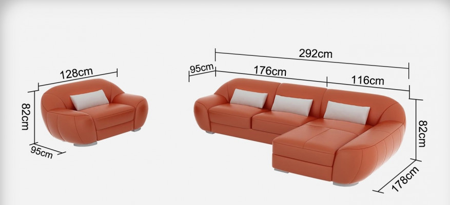 Ledersofa Canapé Wunnlandschaft Eckssofa + Sëtz Eck Garnitur Design
