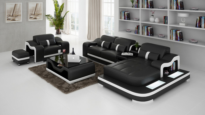 Ledercouch Couch Wunnlandschaft Eckssofa Eck Garnitur Design Modern Sofa G8027E