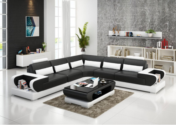 Ledersofa Couch Wunnlandschaft Ecksofa Eck Garnitur Design Modern Sofa G8003B