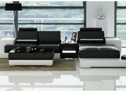 Ledersofa Ecksofa Sofa mat USB, Design Sëtz Polster Garnitur Wunnlandschaft 2725B