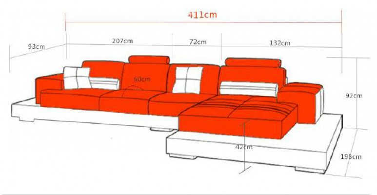 Ledersofa Ecksofa Sofa mat USB, Design Sëtz Polster Garnitur Wunnlandschaft 2725B