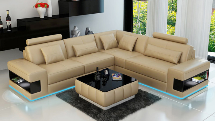 Ledercouch mat USB Wunnlandschaft Eckcouch Eck Garnitur Design Modern Sofa L6014B