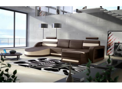 WOHNBERÄICH COUCH GARNITUR DESIGN ECKCOUCH Braun-Béige LEDERSOFA XXL ECKSOFA