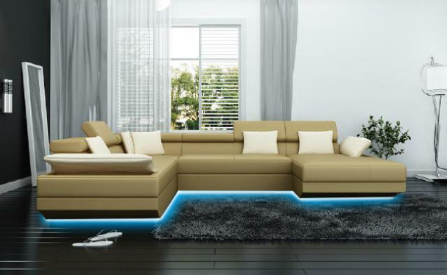 Ledercanapé Canapé Canapé Polster Eck Garnitur Wunnlandschaft XXL Grouss Eckcanapé 2719D