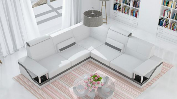 Ledersofa Eckcouch Sofa + USB Poster Eckgarnitur Sofaen Stoff Lieder Garnitur Neit
