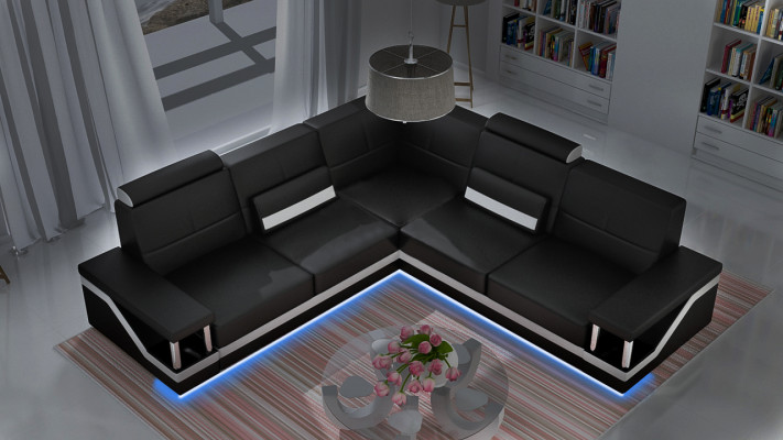 Ledersofa Eckcouch Sofa + USB Poster Eckgarnitur Sofaen Stoff Lieder Garnitur Neit
