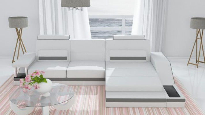 Ecksofa Garnitur Lieder Textil Stoff Wohnlandschaft Sofa USB Nei Moosmaacherstellung