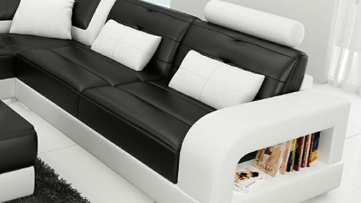 LEDERSOFA SOFA mat USB, ECKSOFA "H2209" SOFAGARNITUR DESIGNER COUCH Moosanfertigung