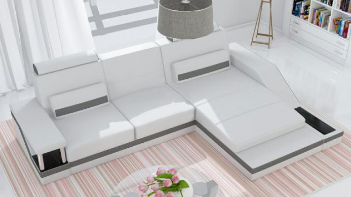 Ecksofa Wunnlandschaft Canapé +USB Eck Garnitur Lieder Textil Stoff Moossanfertigung