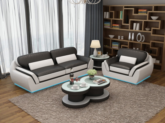 Ledercouch mat USB Couchsëtzer 3+1 Sëtzensemble Design Modern Nei Couch G8038D