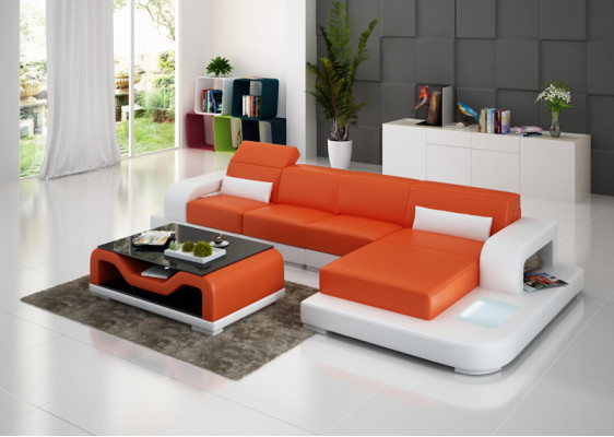 Ledercouch mat USB Wunnlandschaft Ecksout L-form Couch Design Sofa G8006C