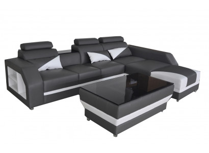 Lieder Eck Canapé mat USB, Garnitur Eck Canapéen Couchen Polster Wunnlandschaft Luxus