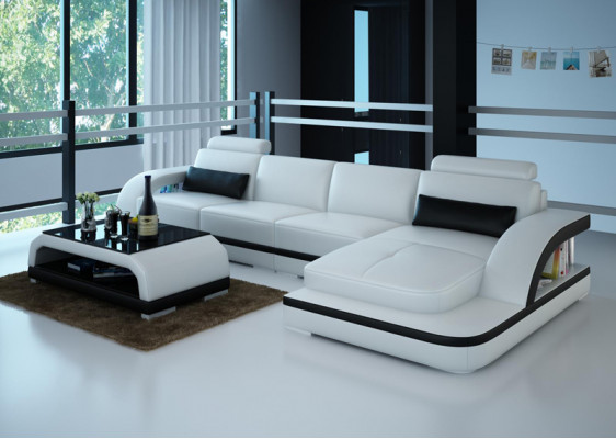 Ledercouch mat USB, Wunnlandschaft Eckcouch Eck Garnitur Design Modern Sofa G8011C