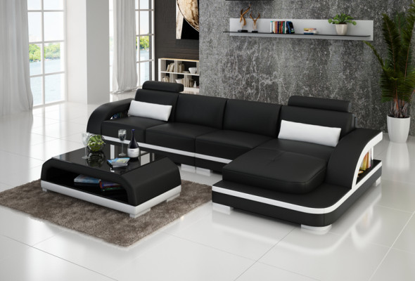 Ledercouch mat USB, Wunnlandschaft Eckcouch Eck Garnitur Design Modern Sofa G8011C
