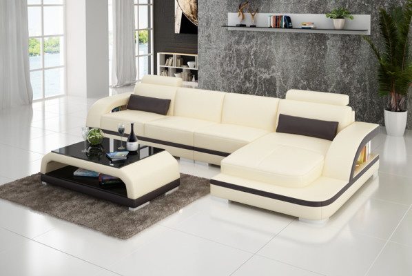 Ledercouch mat USB, Wunnlandschaft Eckcouch Eck Garnitur Design Modern Sofa G8011C