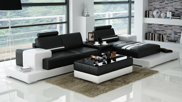 Ledersofa mat USB Wunnlandschaft Ecksofa Eck Garnitur Design Couch Sofa L6004D