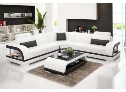 Ledercouch mat USB, Wunnlandschaft Eckcouch Eck Garnitur Design Modern Couch G8011B