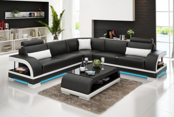 Ledercouch mat USB, Wunnlandschaft Eckcouch Eck Garnitur Design Modern Couch G8011B