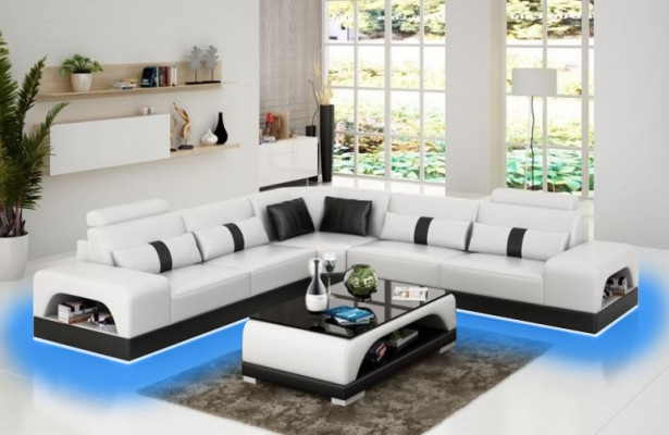 Designer Wunnlandschaft Eckssofa Sofa USB Grouss L Form XXL Sëtz Garnitur Sandberg
