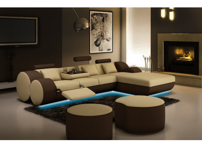 Designer Lieder Eckcanapé Wunnlandschaft Ledercouch+ USB Garnitur Eckcanapé Madrid