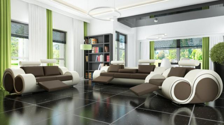 Sofa BERLIN Polstersofa Garnitur 3+2 Sëtz Designer Sofa Ledersofa mat USB Nei
