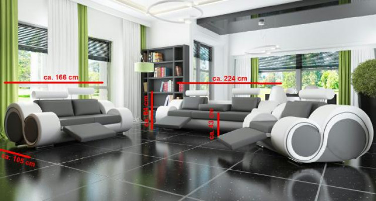 Sofa BERLIN Polstersofa Garnitur 3+2 Sëtz Designer Sofa Ledersofa mat USB Nei