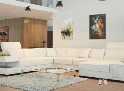 Schnéi-wäisst Designer Eckcouch a U-Form fir e luxuriéist Wunnambiente