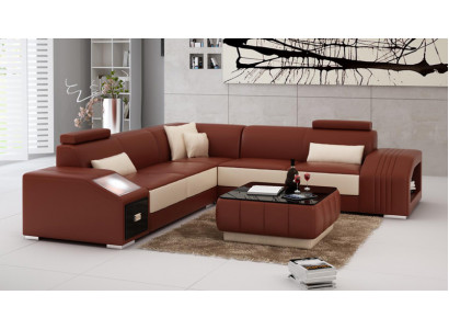 Ledersofa mat USB Wunnlandschaft Ecksofa Eck Garnitur Design Modern Sofa L6003B