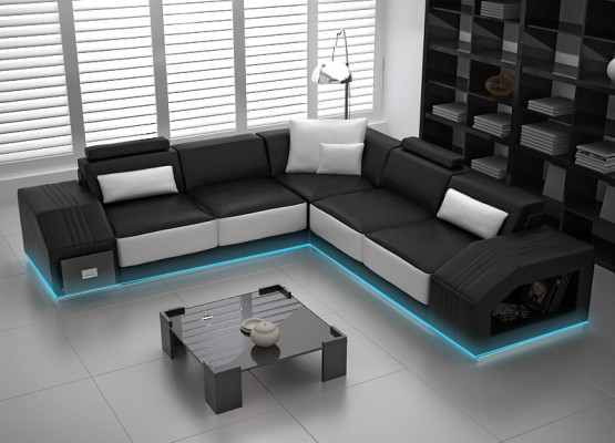 Ledersofa mat USB Wunnlandschaft Ecksofa Eck Garnitur Design Modern Sofa L6003B