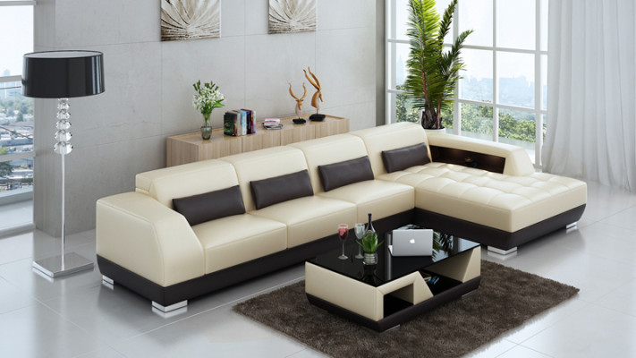 Ledersofa Ecksofa + USB Garnitur Wunnlandschaft Polster L Form Canapé Sofa G8024C