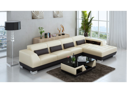 Ledersofa Ecksofa + USB Garnitur Wunnlandschaft Polster L Form Canapé Sofa G8024C