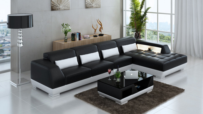 Ledersofa Ecksofa + USB Garnitur Wunnlandschaft Polster L Form Canapé Sofa G8024C