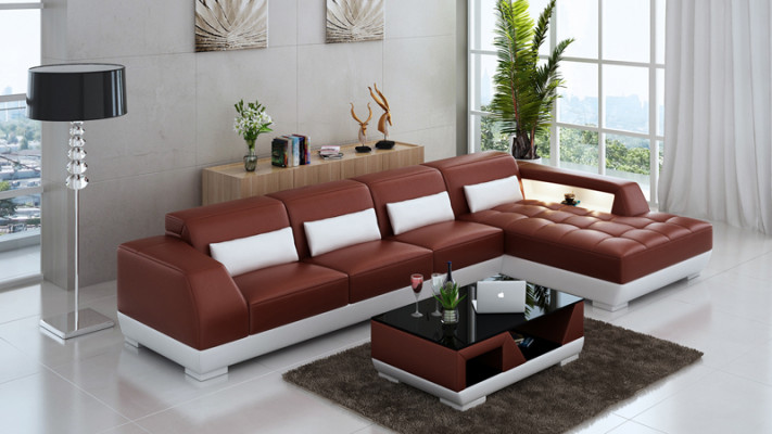 Ledersofa Ecksofa + USB Garnitur Wunnlandschaft Polster L Form Canapé Sofa G8024C