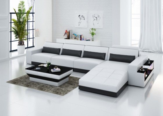 Ledercouch Couch Wunnlandschaft Ecksofa Ecke Garnitur Design Modern Sofa mat USB